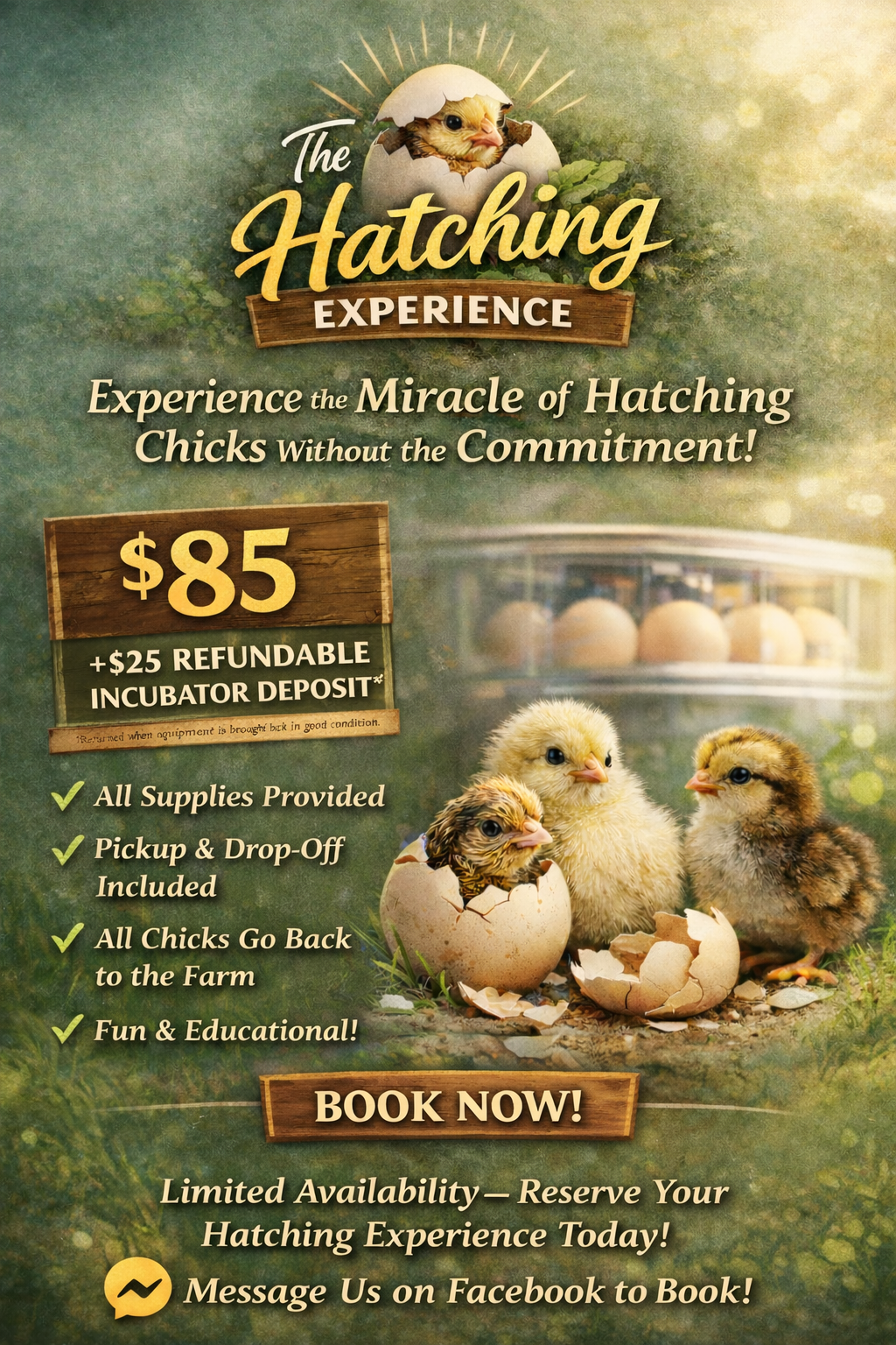 Chicks and hatching supplies for The Hatching Experience